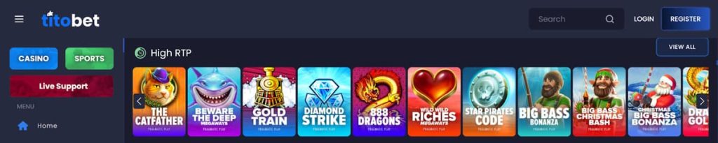 Titobet Casino jeux RTP